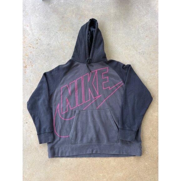 Vintage Nike 3XL Gray Hoodie With Pink Spell Out Logo Y2K C4 - Picture 1 of 5